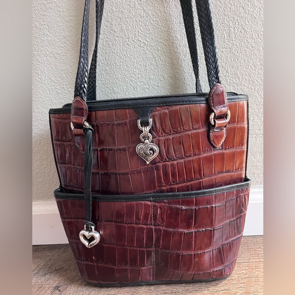 Brighton brown and black‎ leather crocodile embossed shoulder bag purse - Picture 1 of 15